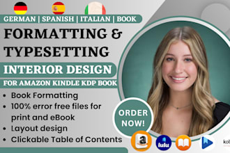 format german, italian, spanish and french book formatting for amazon KDP