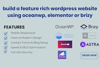 build a feature rich wordpress website using oceanwp, elementor or brizy