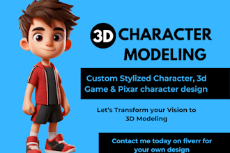 do 3d character design, 3d modeling, 3d game character, 3d cartoon character