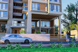 transform old house to modern real estate, corona render, cgi patio, 8k render