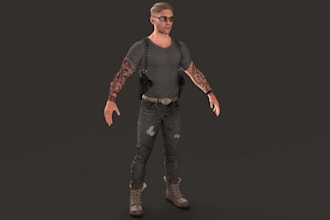 optimized rig character model for game animation, unity, ue5, gmod, pbr texture