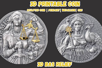 sculpt 3d coin model, cnc design, 3d bas relief, medallion, pendant, 3d printing