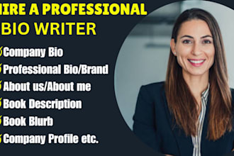 craft professional company bio, business profile bio, book blurb, brand story