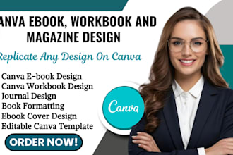 design canva ebook, workbook, magazine, booklet, worksheet design, flyer design