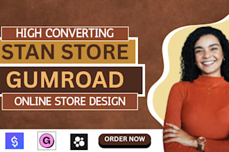 set up and design stan store, gumroad, beacons ai, payhip, pensight marketing