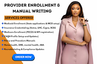 write policy and procedure manual, enrollment medicare medicaid, credentialing