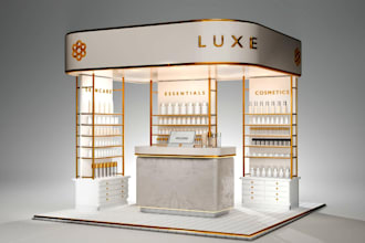 design trade show booth, exhibition, stall, kiosk, retail shop, 3d rendering