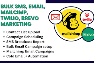 setup bulk email, cold email campaigns, mailchimp marketing, SMS keap automation