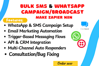 setup email sms whatsapp API campaigns with twilio clicksend zapier make n8n