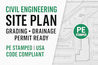 site plan, grading plan, drainage plans for civil engineering stamp city permits