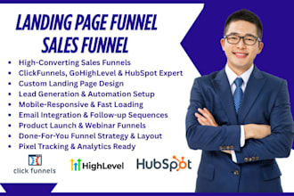 design clickfunnel gohighlevel hubspot landing page funnel sales funnel