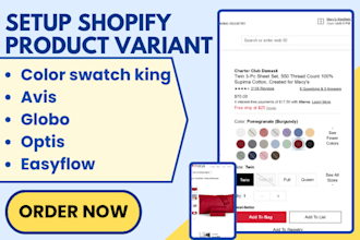 setup shopify store product variant color swatch king avis globo optis easyflow