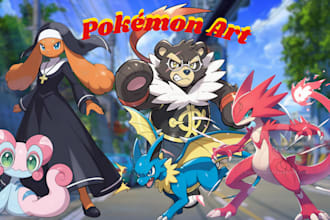 draw custom fakemon or pokemon art, pokemon trainer sprite in pokemon style