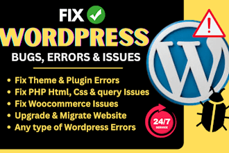 fix wordpress bugs, errors, issues, elementor, critical errors, crash