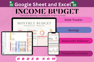 create custom excel google spreadsheet, budget planner, excel dashboard template