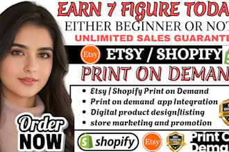 design etsy digital product, shopify print on demand store printify printful