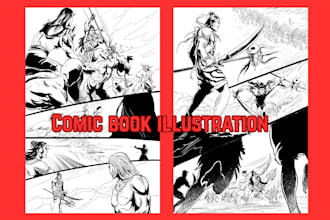 draw comic book illustration, comic page in graphic novel as comic book artist