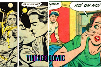 illustrate vintage retro comic vintage comic page 70s vintage character pop art