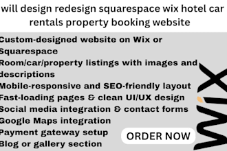 design redesign squarespace wix hostel car rentals property booking website