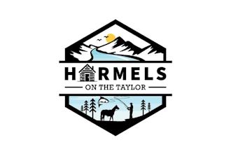 design powerful mountain cabin resort logo