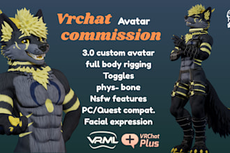 create custom vrchat avatar, furry vtuber, nsfw 3d model, animaze, vseeface