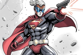 draw and design custom sfw superhero character in action