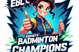 design high quality badminton champion girls mascot logo with unlimited revision