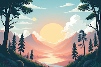 draw a 2d flat vector landscape illustration for you