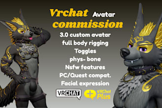 model custom 3d furry vtuber, nsfw vrchat avatar, animaze, vseeface, unity 3d