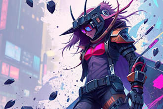 design cyberpunk and fantasy character splash art