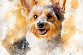 digital pet watercolor portrait image of dog, cat or any pet