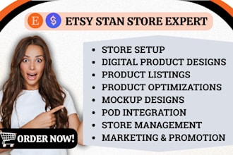 setup stan store etsy shop design digital products store etsy print on demand