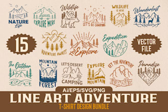 create a line art adventure t shirt design