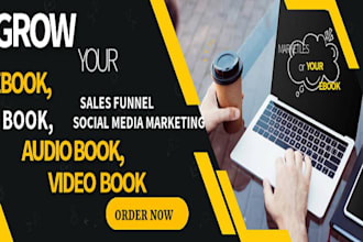 do ebook marketing, audio, video book promotion using sales funnel, social media
