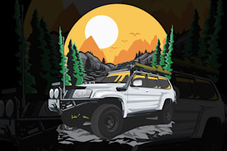draw offroad car illustration for t shirt and automotive merchandise