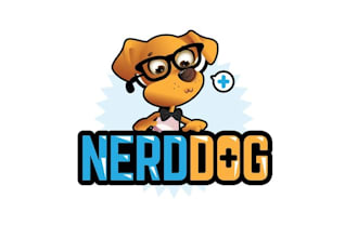 design unique nerd dog cares logo