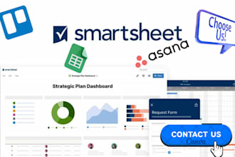 set up smartsheet automation, formulas, reports, and kpi dashboards excel asana