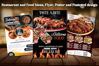 design professional food flyer, restaurant menu and digital menu