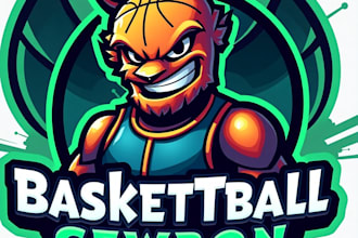 design high quality esport basketball mascot logo with free source file