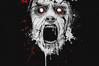 do badass detailed skull horror dark art t shirt design