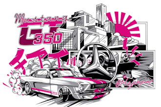 draw a car illustration with 3 color comic style