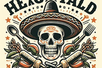 design vintage mexican skull restaurant food logo