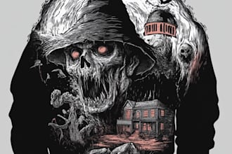 draw detailed dark art and heavy metal horror illustration