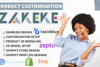 setup zakeke, 2d3d personalizaton customily, teeinblue, shopify pod