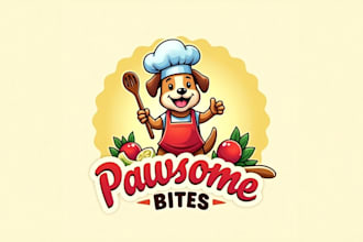 do animal pets dog chef hat cooking cute mascot logo