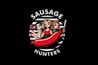 design stylish quirky sausage hunters stop motion comedy logo