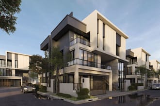 landscaping building, terrain model, render commercial house, kitchen interior