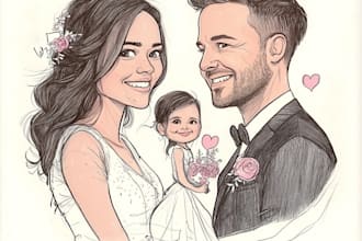 draw cute couple, wedding, family, group portrait