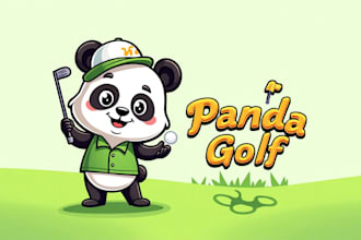 create beautiful panda playing golf mascot logo with unlimited revision
