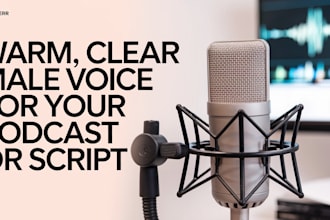 narrate podcasts or voice your script in a deep, clear voice